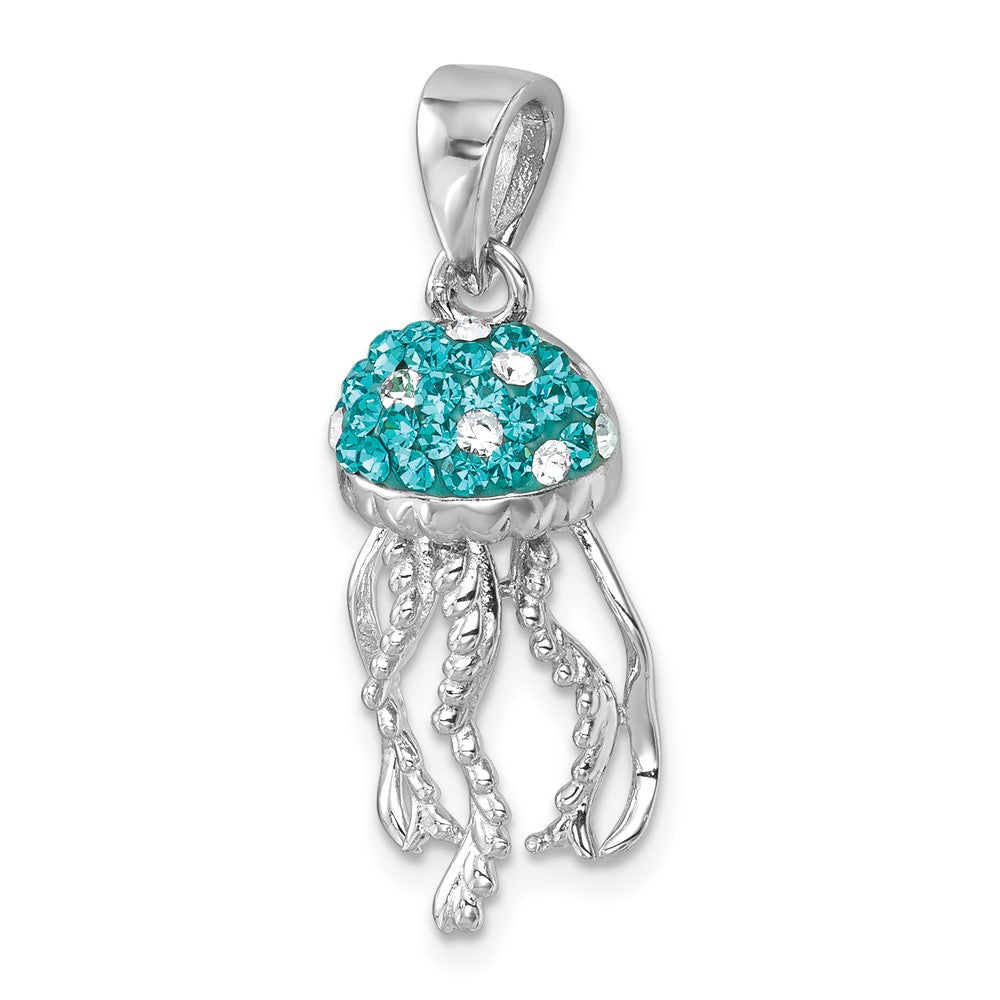 Sterling Silver Rhodium-plated Polished Crystal Jellyfish Pendant