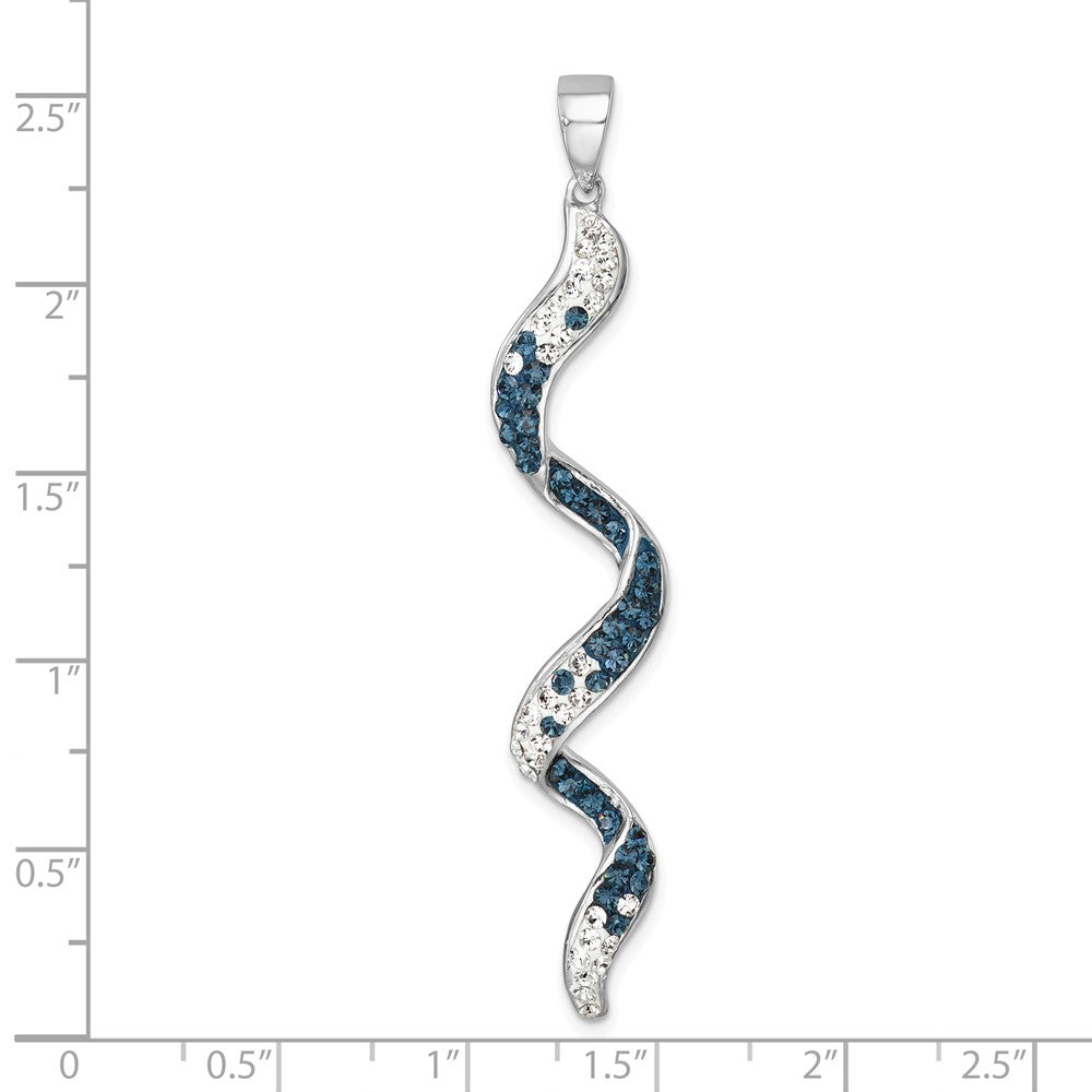 Sterling Silver Rhodium-Plated Polished Long Crystal Twirl Wave Pendant