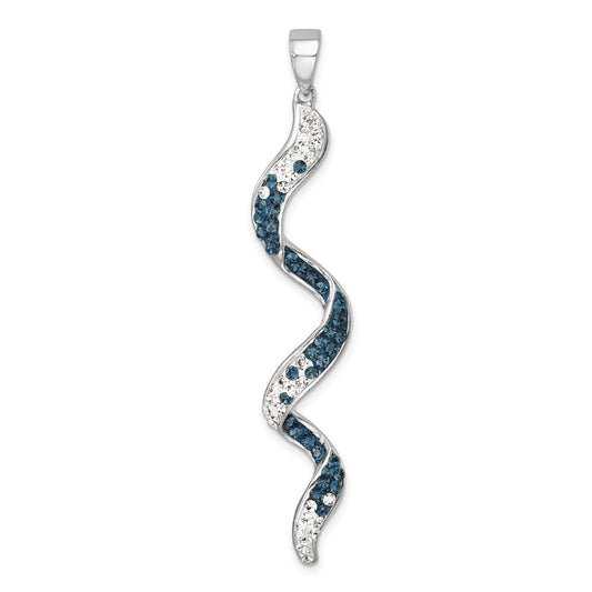 Sterling Silver Rhodium-Plated Polished Long Crystal Twirl Wave Pendant