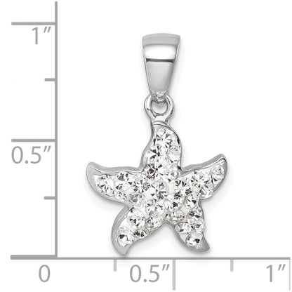 Sterling Silver Rhodium-plated Polished White Crystal Starfish Pendant