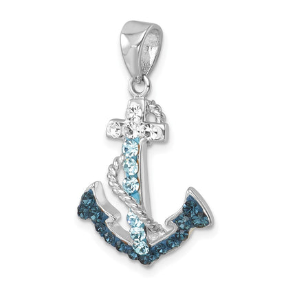Sterling Silver Rhodium-Plated Polished Crystal Anchor Pendant