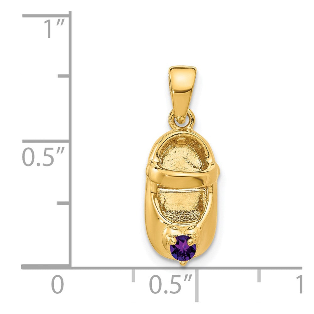 14k 3-D February/Purple Synthetic Stone Engravable Baby Shoe Charm