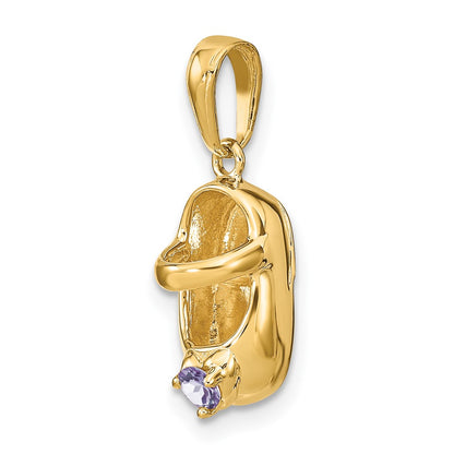 14k 3-D June/Light Purple Synthetic Stone Engravable Baby Shoe Charm