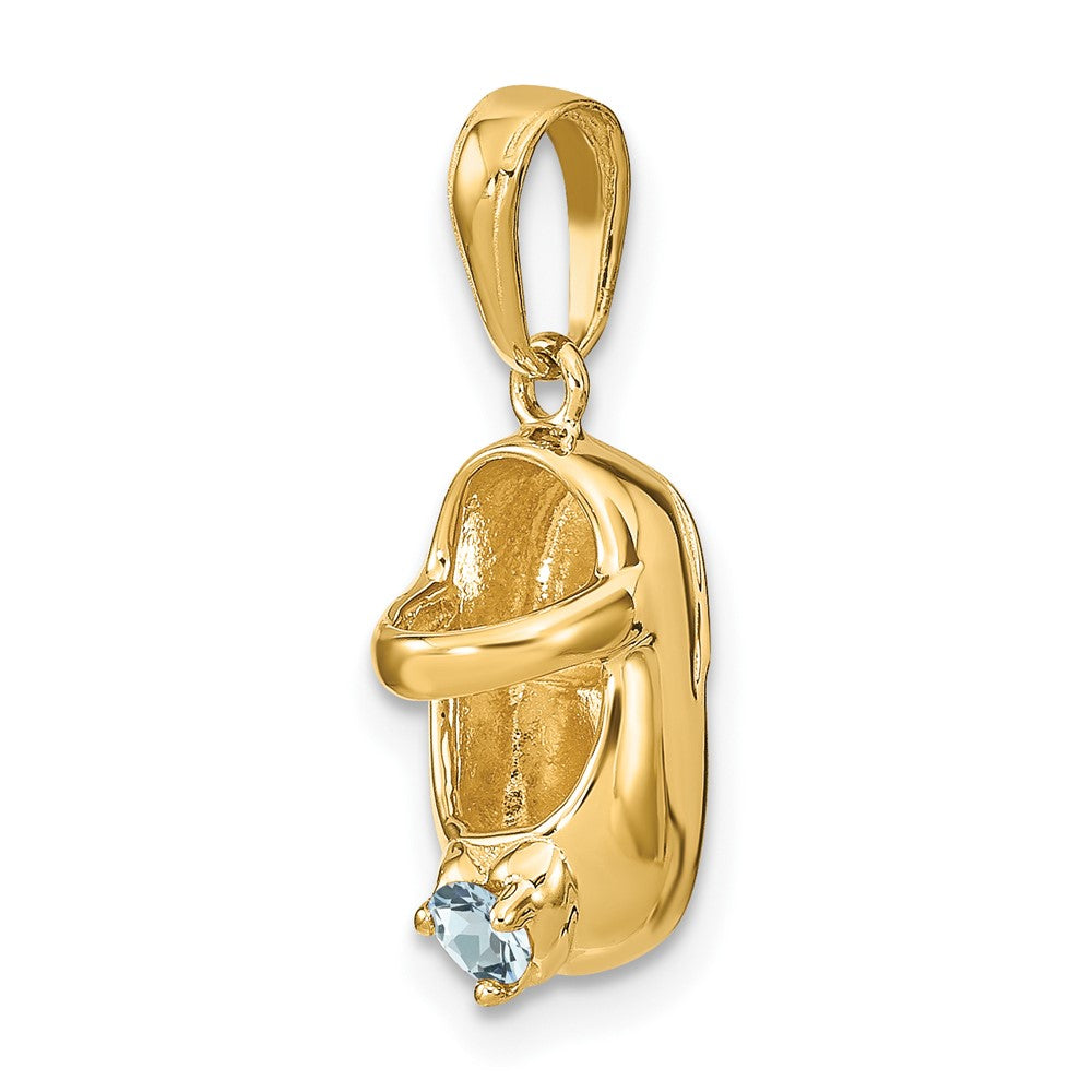 14k 3-D March/Light Blue Synthetic Stone Engravable Baby Shoe Charm