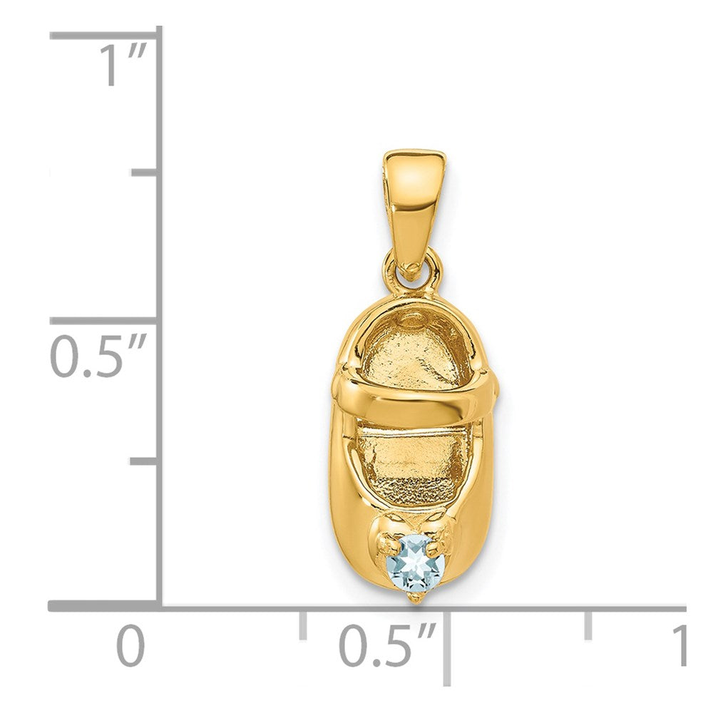14k 3-D March/Light Blue Synthetic Stone Engravable Baby Shoe Charm