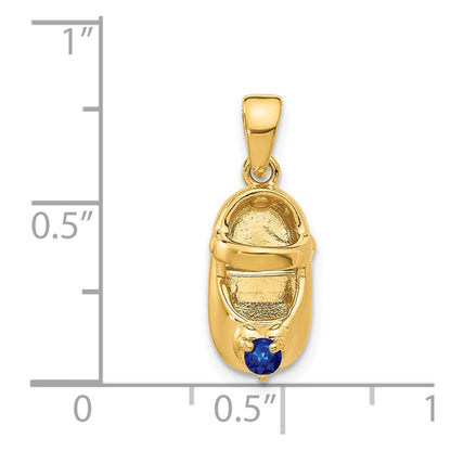 14k 3-D September/Blue Synthetic Stone Engravable Baby Shoe Charm