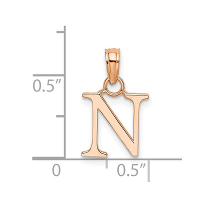 14K Rose Gold Polished Block Letter N Initial Pendant