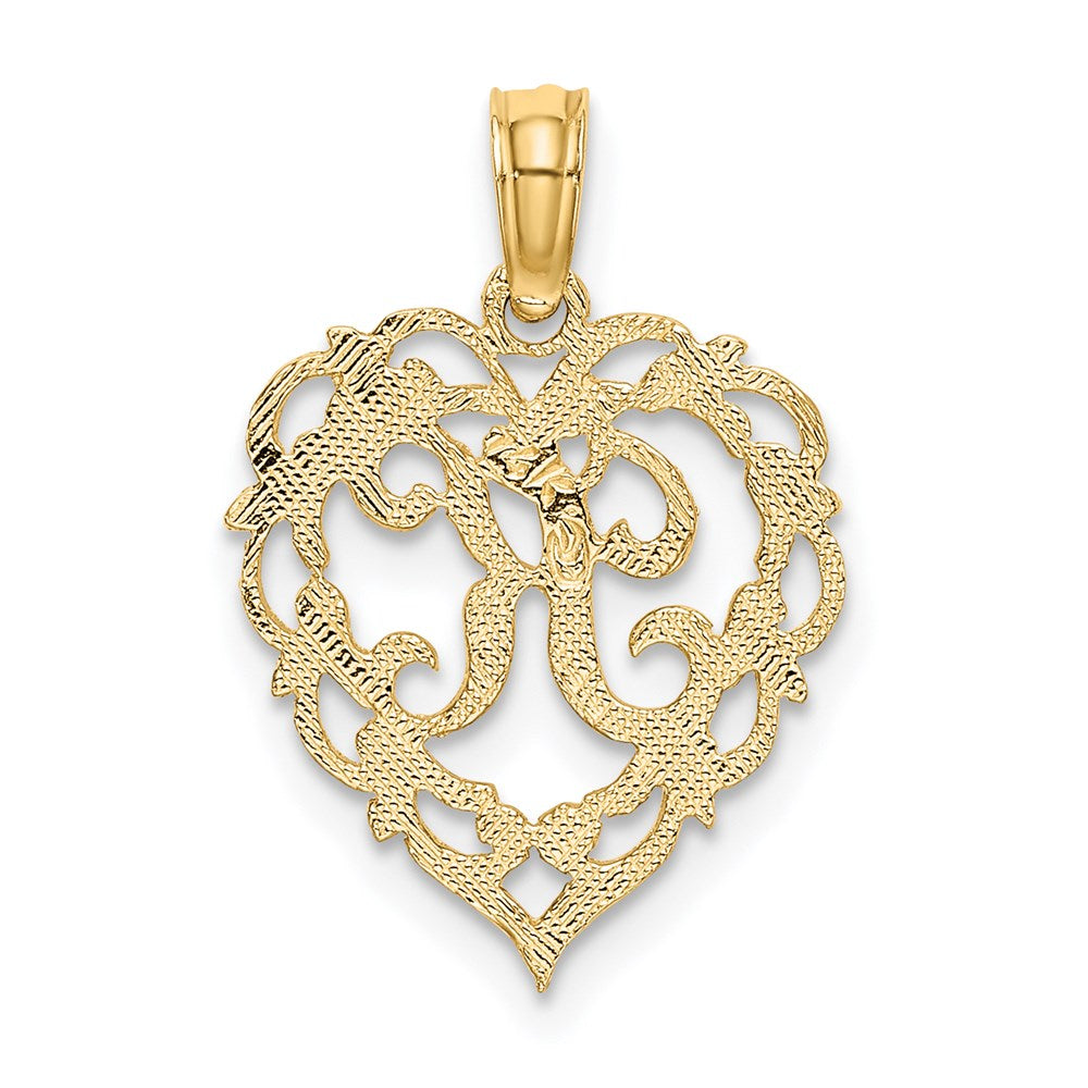 14KY Heart Script Letter K Initial Charm