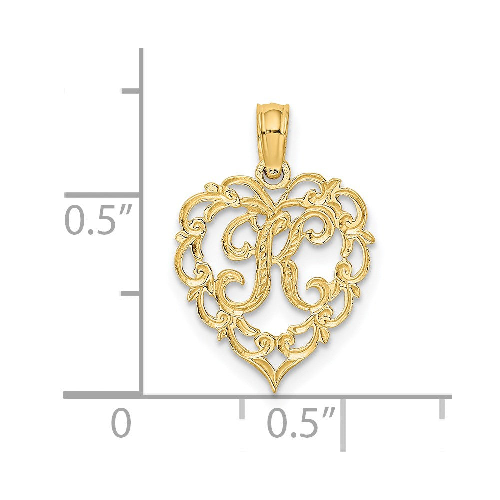 14KY Heart Script Letter K Initial Charm