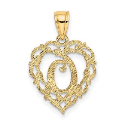 14KY Heart Script Letter O Initial Charm