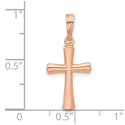 10K Rose Gold Polished Beveled Cross with Rounded Tips Charm