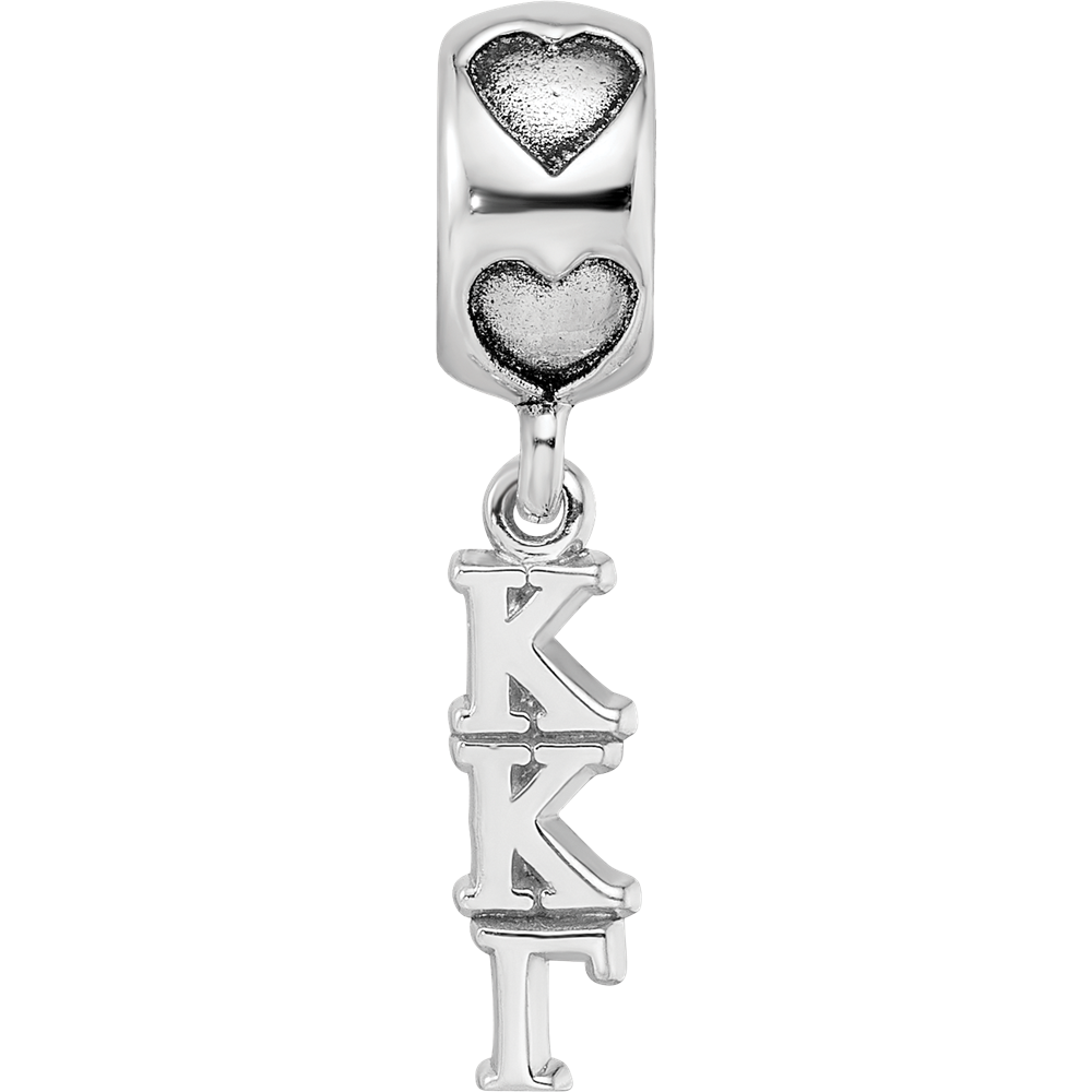 Sterling Silver RH-plate LogoArt Kappa Kappa Gamma Vertical w/ Heart Bead