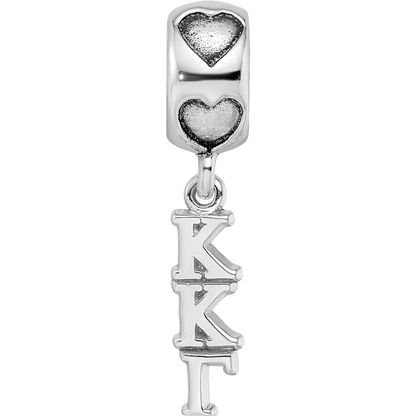 Sterling Silver RH-plate LogoArt Kappa Kappa Gamma Vertical w/ Heart Bead