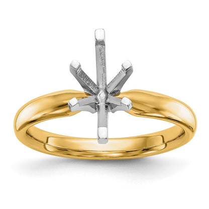 14k Two-Tone 5/8 carat Medium-Weight Comfort-Fit 6-Prong Tulip-Head Marquise Solitaire Ring Mounting