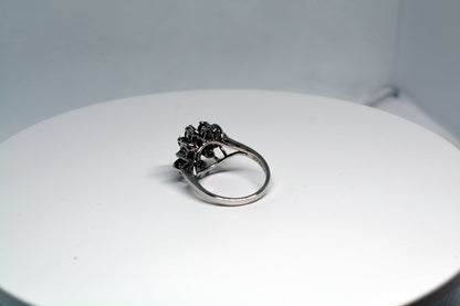 Blue Sapphire & Rhinestones Cluster Cocktail Ring