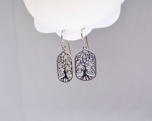 Filigree Tree of Life Drop Dangle Earrings