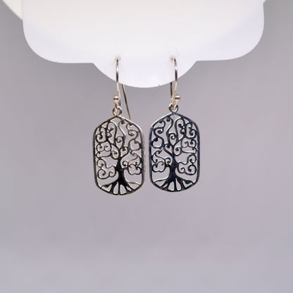 Filigree Tree of Life Drop Dangle Earrings
