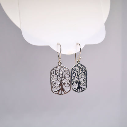 Filigree Tree of Life Drop Dangle Earrings