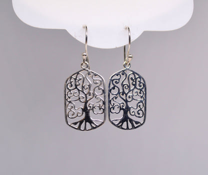 Filigree Tree of Life Drop Dangle Earrings