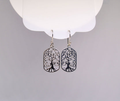 Filigree Tree of Life Drop Dangle Earrings