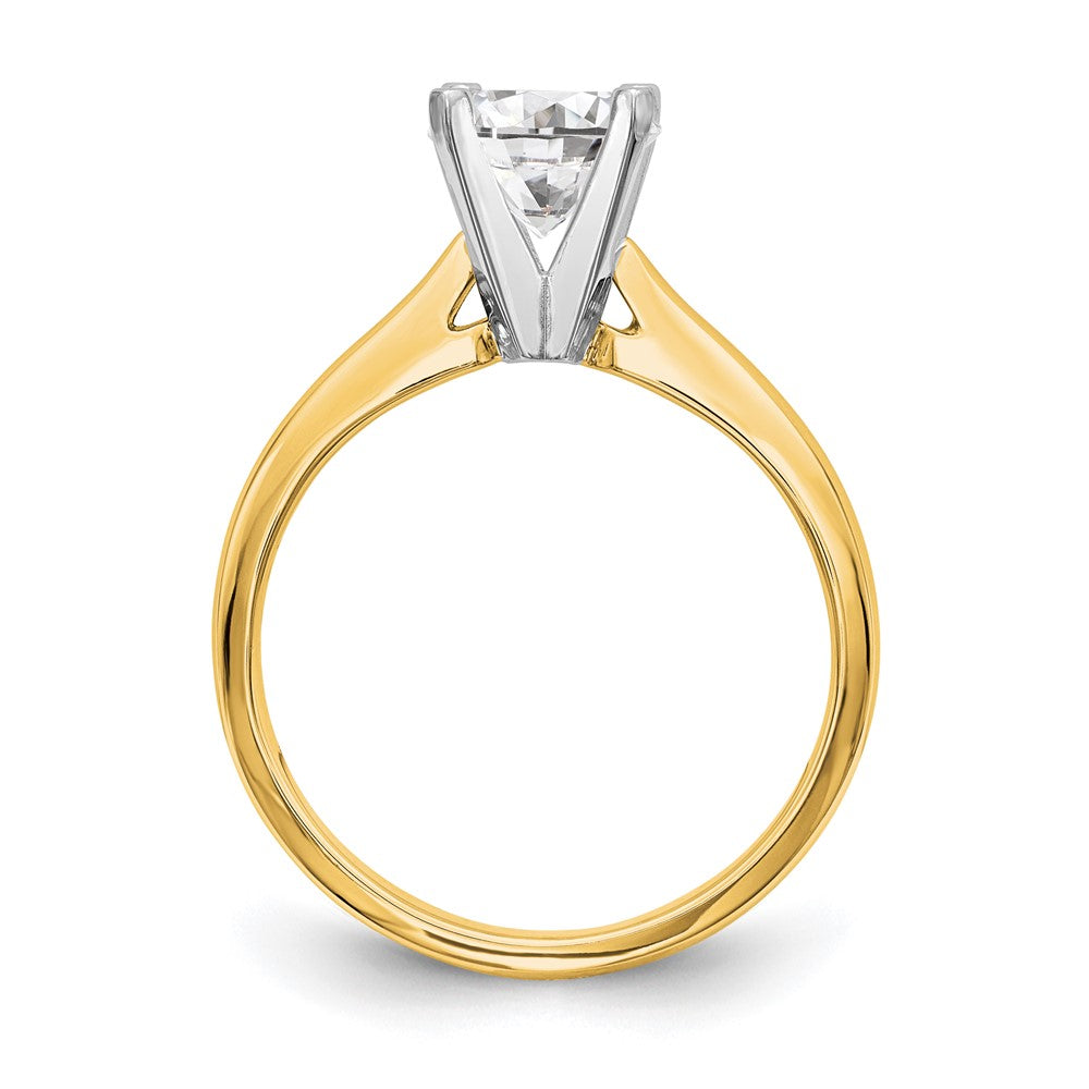 14k Two-Tone 1.25 carat Medium-Weight High Shoulder Airline Half-Round 4-Prong Round Solitaire Ring Mounting
