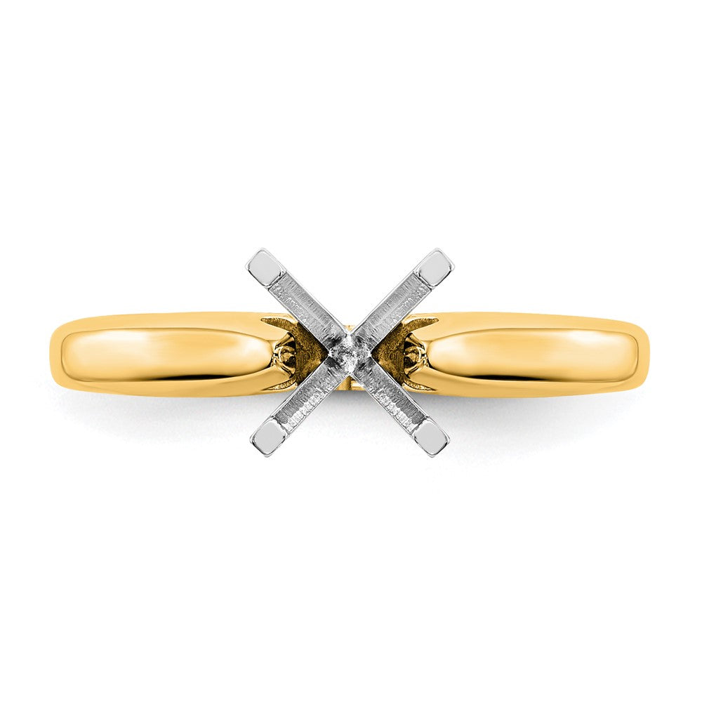 14k Two-Tone 1.25 carat Medium-Weight High Shoulder Airline Half-Round 4-Prong Round Solitaire Ring Mounting