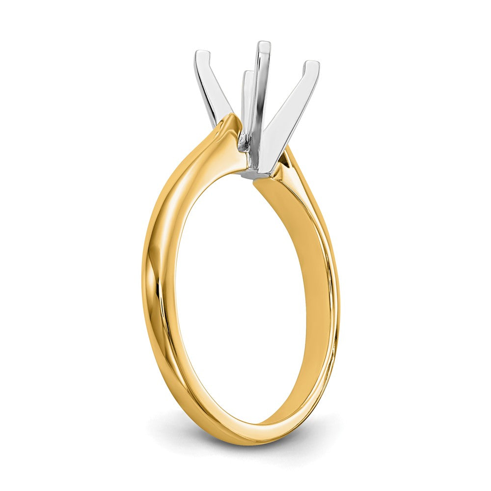 14k Two-Tone 1.25 carat Medium-Weight High Shoulder Airline Half-Round 4-Prong Round Solitaire Ring Mounting