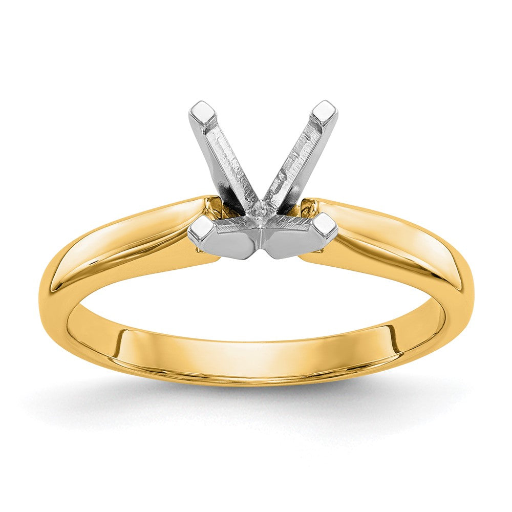 14k Two-Tone 1/3 carat Medium-Weight High Shoulder Airline Half-Round 4-Prong Round Solitaire Ring Mounting