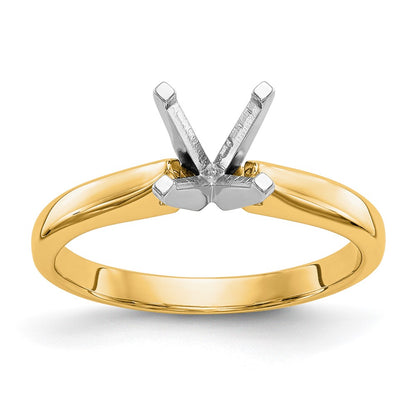 14k Two-Tone 1/3 carat Medium-Weight High Shoulder Airline Half-Round 4-Prong Round Solitaire Ring Mounting