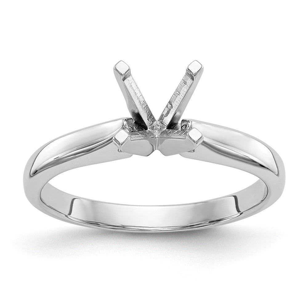 14k White Gold 1 carat Medium-Weight High Shoulder Airline Half-Round 4-Prong Round Solitaire Ring Mounting