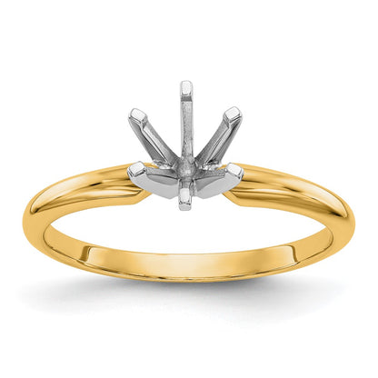 14k Two-Tone 2 carat Lightweight Half-Round 6-Prong Round Solitaire Ring Mounting