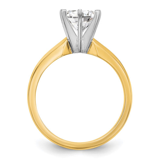 14k Two-Tone 3/4 carat Medium-Weight Knife Edge/Half-Round 6-Prong Round Solitaire Ring Mounting