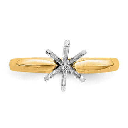 14k Two-Tone 2 carat Medium-Weight Knife Edge/Half-Round 6-Prong Round Solitaire Ring Mounting