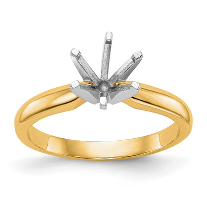 14k Two-Tone 1/2 carat Medium-Weight Knife Edge/Half-Round 6-Prong Round Solitaire Ring Mounting