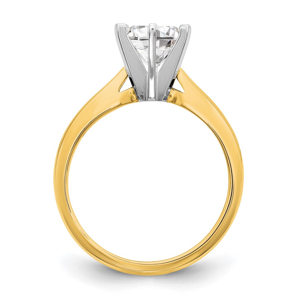 14k Two-Tone 2 carat Medium-Weight High Shoulder Airline Half-Round 6-Prong Round Solitaire Ring Mounting