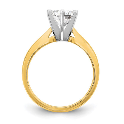 14k Two-Tone 2 carat Medium-Weight High Shoulder Airline Half-Round 6-Prong Round Solitaire Ring Mounting