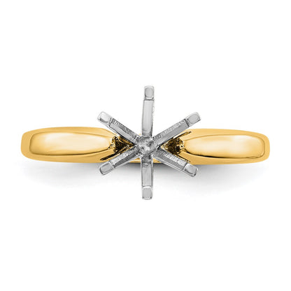 14k Two-Tone 2 carat Medium-Weight High Shoulder Airline Half-Round 6-Prong Round Solitaire Ring Mounting