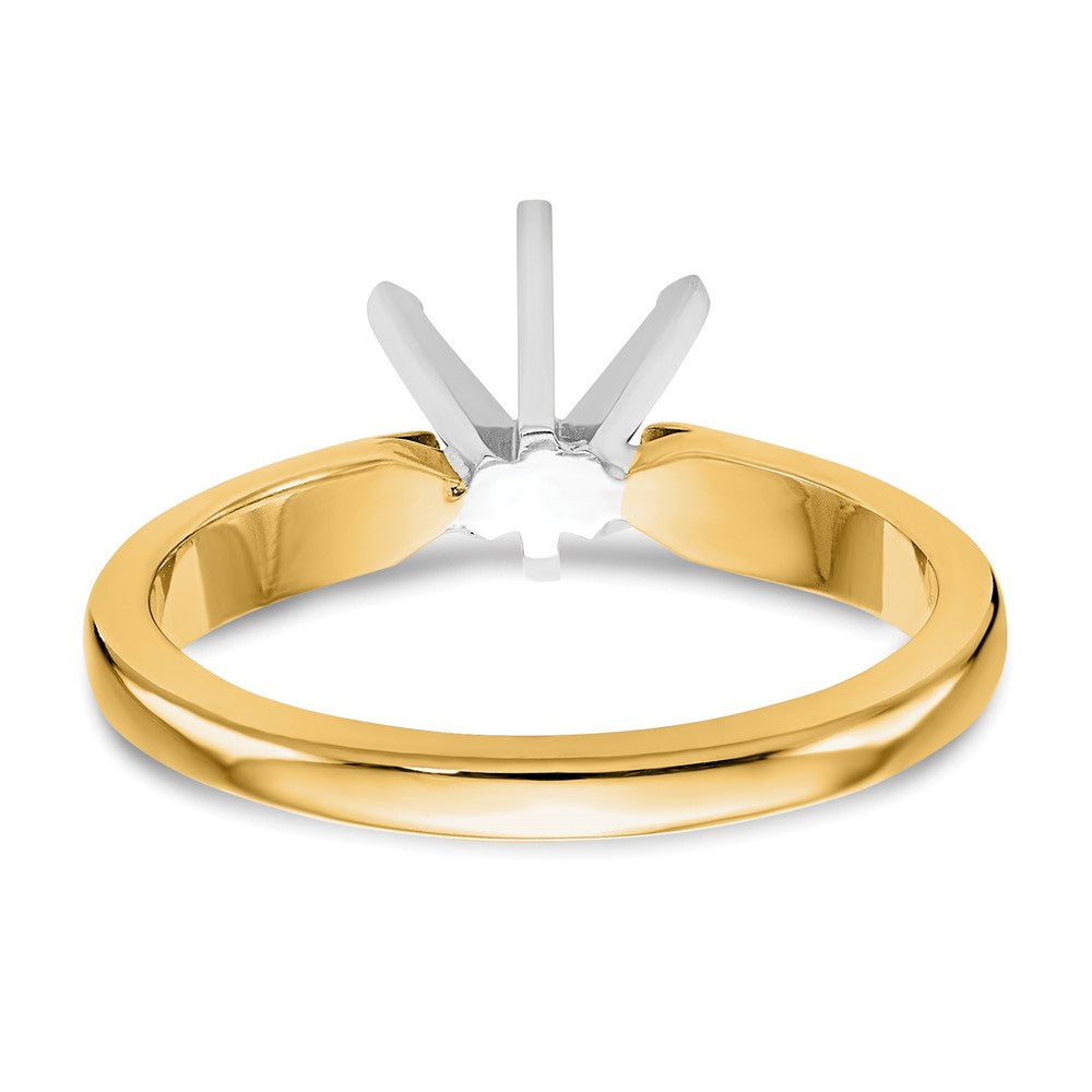 14k Two-Tone 2 carat Medium-Weight High Shoulder Airline Half-Round 6-Prong Round Solitaire Ring Mounting