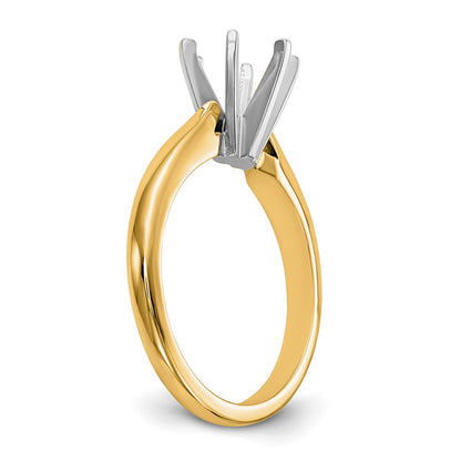 14k Two-Tone 2 carat Medium-Weight High Shoulder Airline Half-Round 6-Prong Round Solitaire Ring Mounting