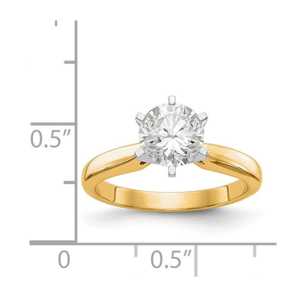 14k Two-Tone 2 carat Medium-Weight High Shoulder Airline Half-Round 6-Prong Round Solitaire Ring Mounting