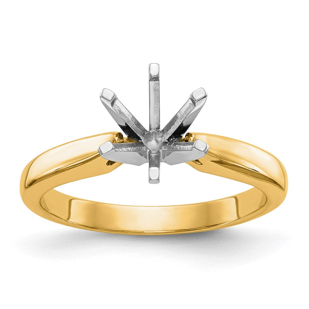14k Two-Tone 2 carat Medium-Weight High Shoulder Airline Half-Round 6-Prong Round Solitaire Ring Mounting