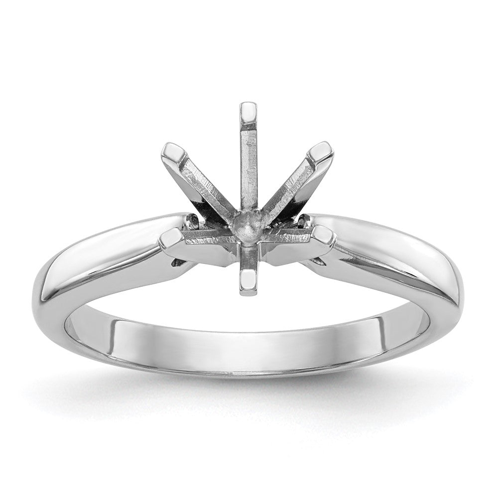 14k White Gold 1/2 carat Medium-Weight High Shoulder Airline Half-Round 6-Prong Round Solitaire Ring Mounting