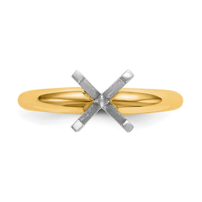 14k Two-Tone 6.5mm Medium-Weight Half-Round 4-Prong Princess Solitaire Ring Mounting