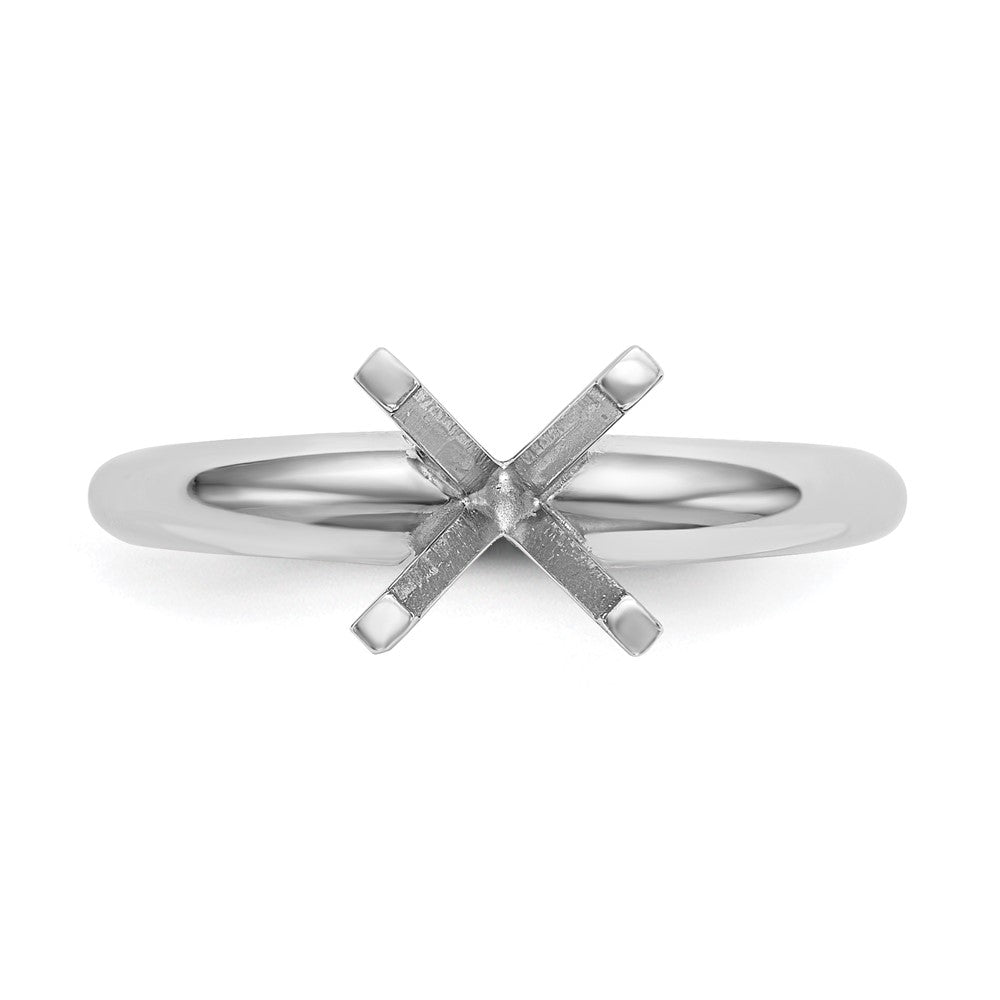 14k White Gold 5mm Medium-Weight Half-Round 4-Prong Princess Solitaire Ring Mounting