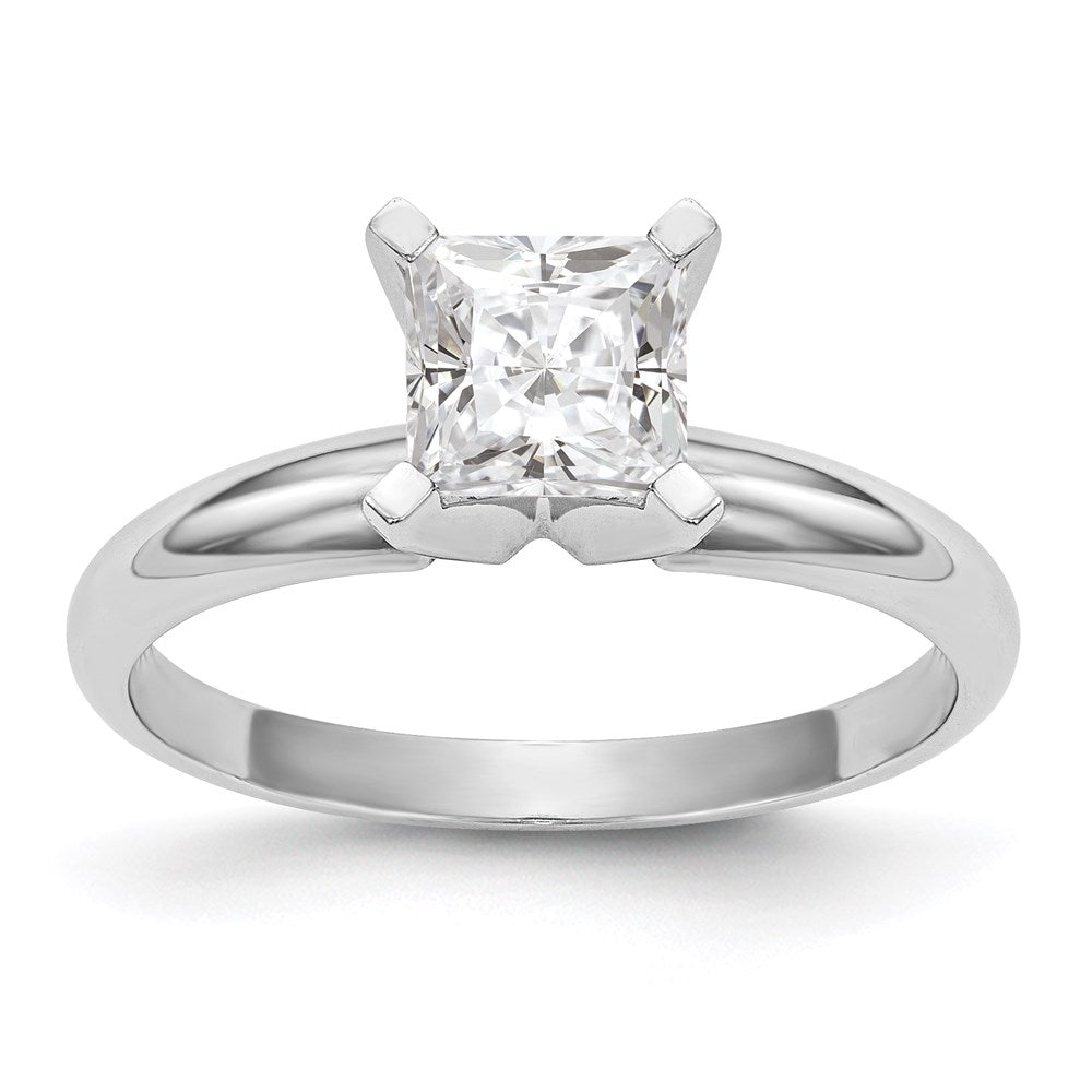 14k White Gold 4.1mm Medium-Weight Half-Round 4-Prong Princess Solitaire Ring Mounting