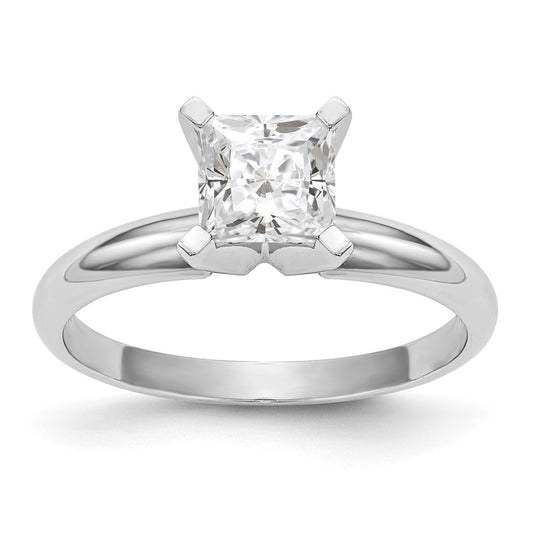 14k White Gold 4.1mm Medium-Weight Half-Round 4-Prong Princess Solitaire Ring Mounting