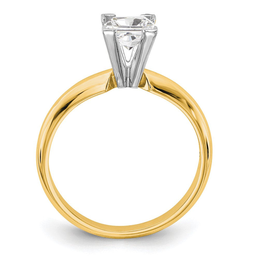 14k Two-Tone 7mm Medium-Weight Half-Round V-End Princess Solitaire Ring Mounting