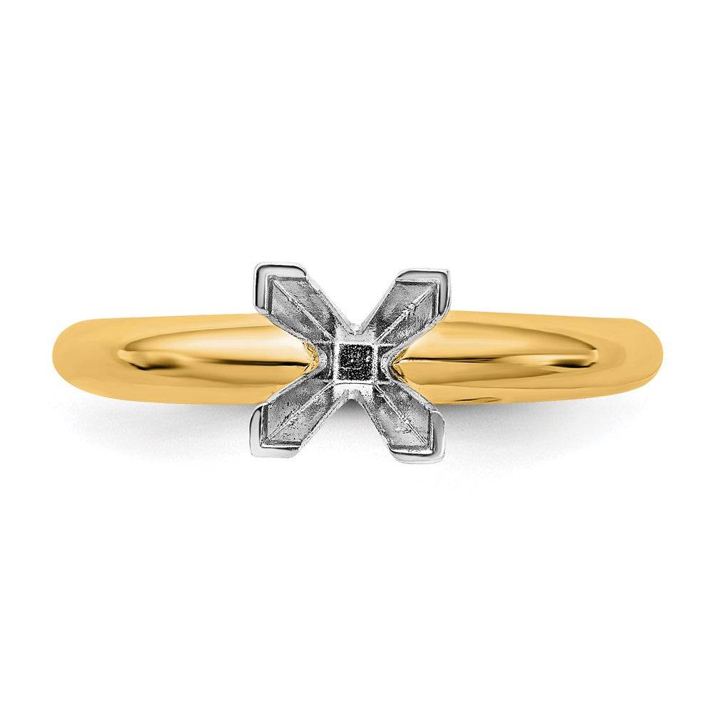14k Two-Tone 7mm Medium-Weight Half-Round V-End Princess Solitaire Ring Mounting