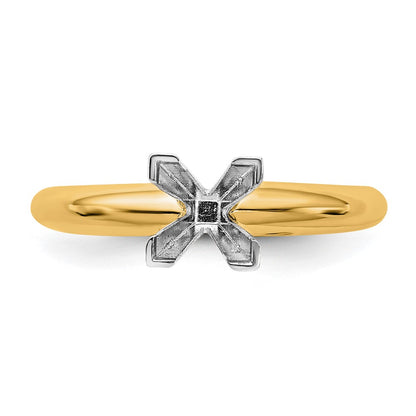 14k Two-Tone 7mm Medium-Weight Half-Round V-End Princess Solitaire Ring Mounting