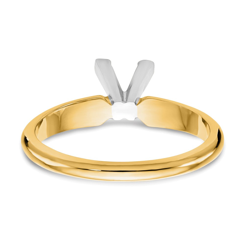 14k Two-Tone 7mm Medium-Weight Half-Round V-End Princess Solitaire Ring Mounting